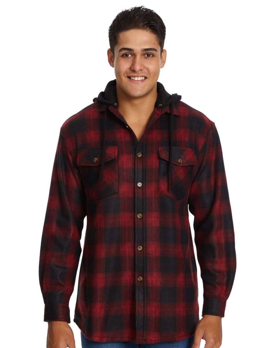 Lowes Red Black Check Detachable Hood Shirt