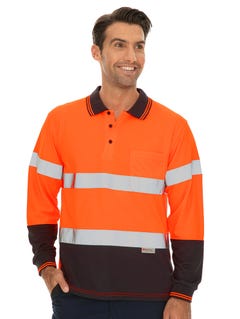 Traders Orange & Navy Taped Long Sleeve Polo | Traders | Shirts | Lowes