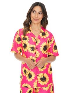 Unisex Party Shirt Short Sleeve Pink Sunflowers