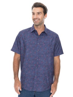 Short Sleeve Soft Touch Micro Navy Palm Shirt