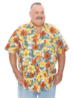 Big Mens Yellow Hibiscus Hawaiian Shirt