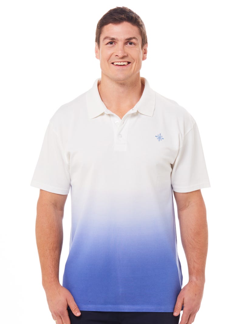 Lowes White Blue Tie Dye Polo Shirt