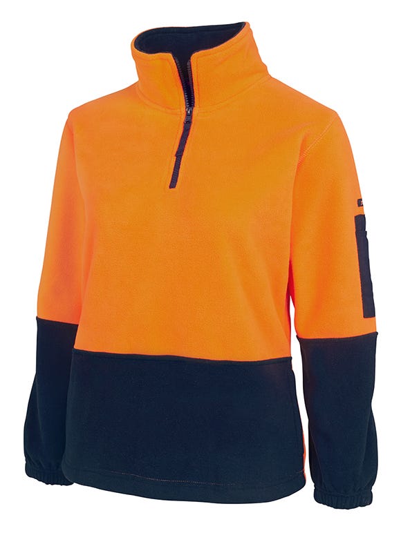 Ladies Hi Vis Zip Polar Fleece Orange Navy